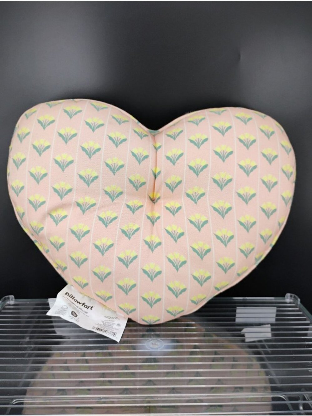 Heart-Shaped Pink & White Pillowfort Decorative Cushion 15"x12"
